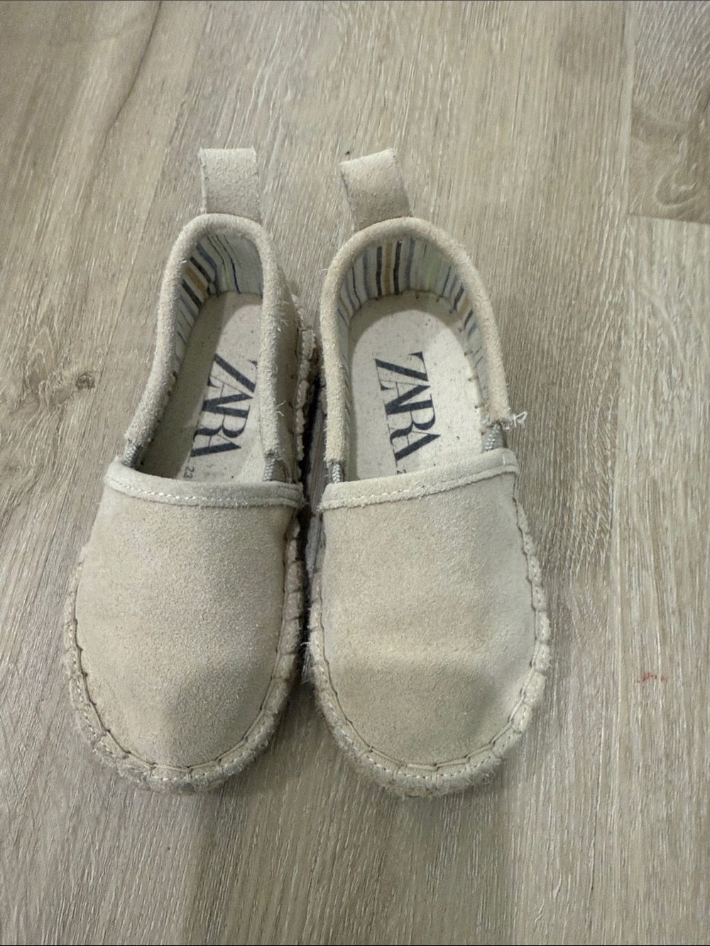 Zara Kids Cream Suede Slip-On Moccasins